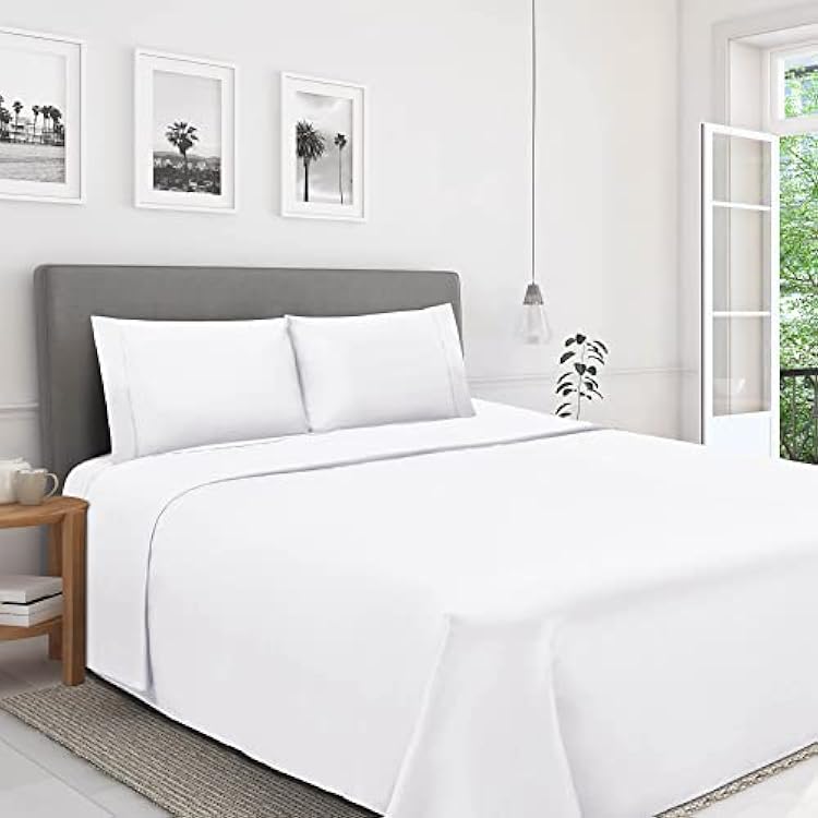 Superior Egyptian Cotton 4 Piece Sheet Set, Luxury 1200 Thread Count, Eco-Friendly, Sustainable Sheets, Ultra-Soft Basics, Solid, Deep Pocket Fitted Sheet, Flat Sheet, Pillowcases, King, White