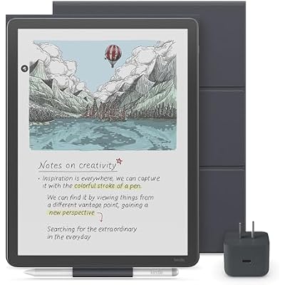 Kindle Scribe Essentials Bundle - Amazon Kindle Scribe Colorsoft (32GB) - Graphite, Premium Pen, Plant-Based Leather Folio Cover-Graphite, Power Adapter
