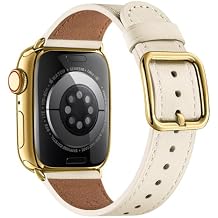 MNBVCXZ Leather Bands Compatible with Apple Watch Band Women, Womens Genuine Replacement Strap for iWatch Series 11 10 9 8 7 6 5 4 3 2 1 SE 3 SE 2 SE 42mm 41mm 40mm 38mm, BeigeGold