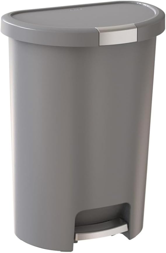 Curver Deco 13 Galon Step-On Çöp Kutusu ve Kapaklı Geri Dönüşüm Kutusu, Mutfak Atıkları için, Gümüş