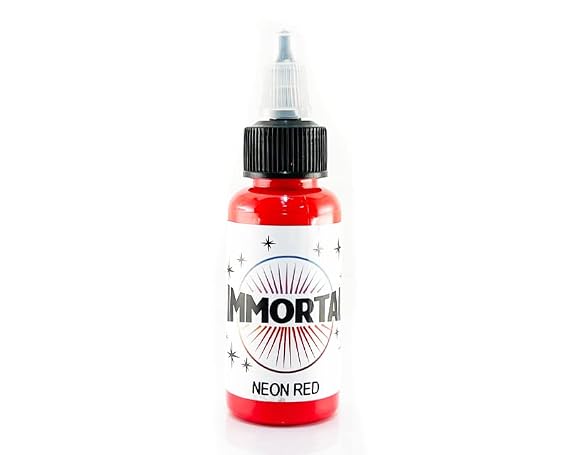 Immortal Tattoo Ink NEON RED 1-oz Bottles -Tattoo Supplies- | Premium, long-lasting brown tattoo ink made in the USA. Smooth flow, reliable pigment, and vivid color results for artists.