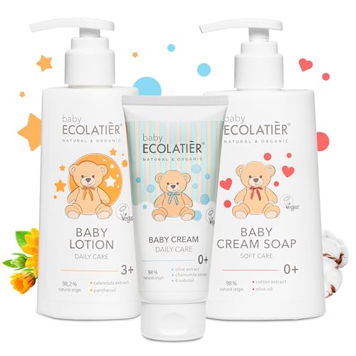 Baby Care Bundle: Soft Care Soap, Daily Lotion & Cream | Baby Soap with Olive & Chamomile, Kids Lotion & Newborn Cream | Moisturizing & Gentle for Sensitive Skin