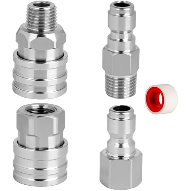 2 Sets NPT 14 Inch Quick Connect Pressure Washer Fittings Stainless Steel Quick Connect Kit Male and Female Pressure Washer Adapter Set Internal Thread, External Thread