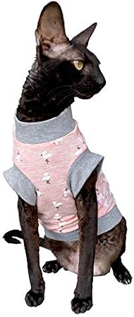 Hairless Cat's Cotton Stretch T-Shirt Small Flamingo for Sphynx Cats (XS)
