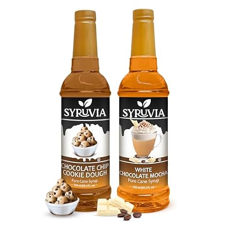 Syruvia Chocolate Chip Cookie Dough & White Chocolate Mocha Coffee Syrup - 25.4 fl oz Premium Coffee Flavoring Syrup. Kosher and Gluten-Free. Perfect for Drinks, Sodas, Shakes, Desserts, More.
