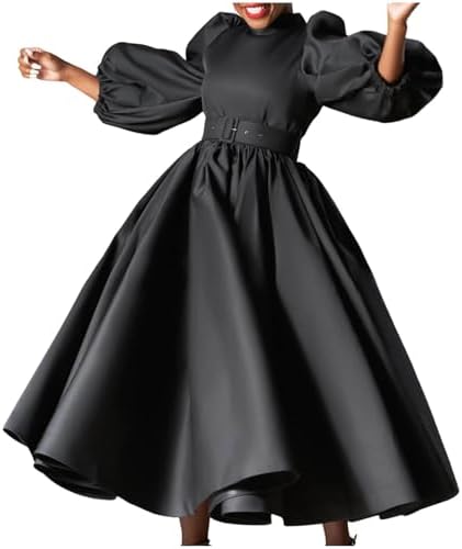Xiaojmake Womens Bubble Long Sleeve Maxi Dress Church Cocktail African Formal Swing Dresses Plus Size Wedding Guest Dress