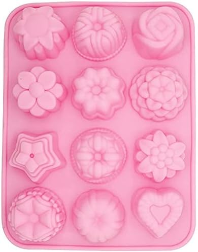 Selecto Bake 12 Cavity Silicone Mould, 3D Flower Heart Fruit Star Shaped Bakeware Mold Cake Baking Mold Tray for DIY Dessert Cake Cupcake Pudding Jelly Chocolate Candy Soap