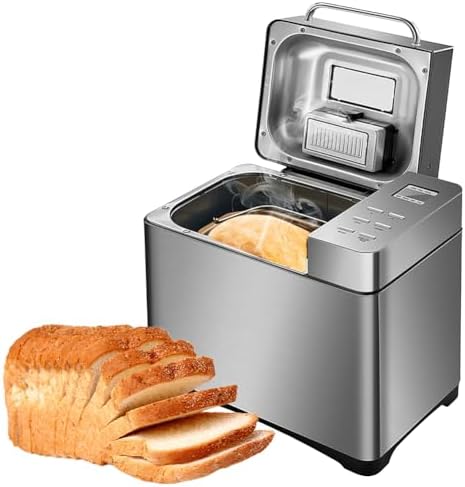 Bread Maker with Fruit Nut Dispenser 17 Preset Menus & 15 Hour Timer for Whole Grain Bread French Bread Jam Yogurt Cake and Glutinous Rice