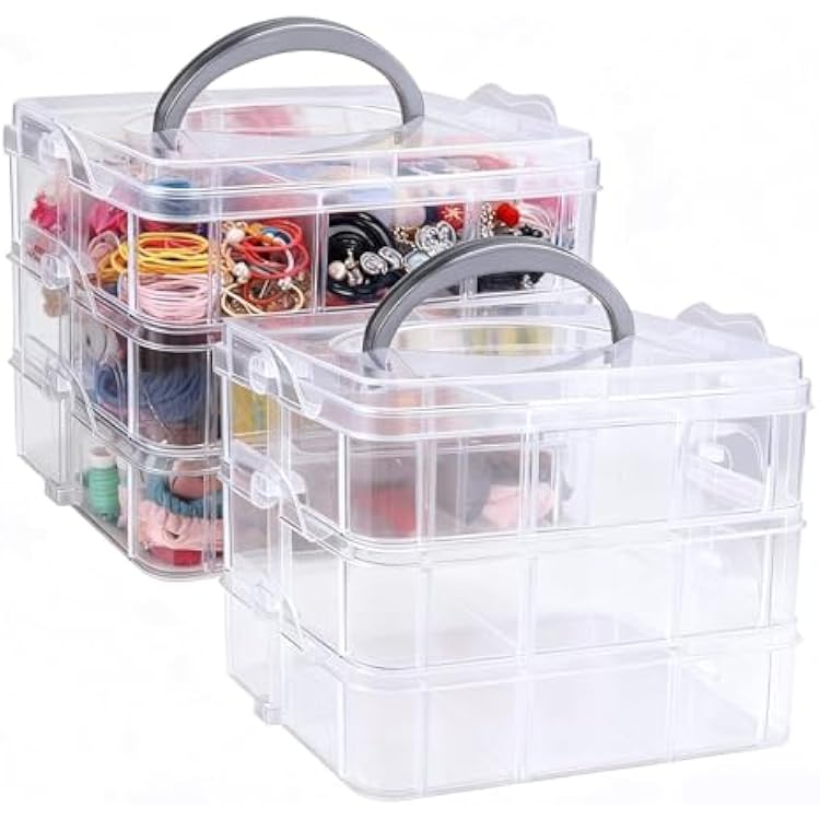 2pack 3-Tier Stackable Storage Container Box with Adjustable Compartments for Kids Toys, Art Crafts, Jewelry, Supplies,Tools Storage-18 Compartments, 5.91 L x 5.91 W x 5.12 H