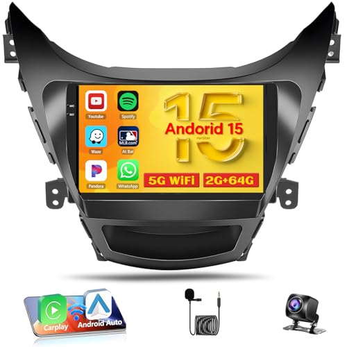 [4Core 64G] Android 15 Car Stereo for Hyundai Elantra Radio 2011 2012 2013, Hikity 9 Touchscreen Car Radio Wireless CarPlay Radio Android Auto GPS Mirror Link WiFi Backup Cam Bluetooth SWC FMRDS
