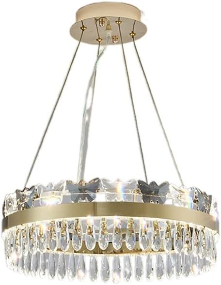 Modern Crystal Pendant Lighting, Gold Luxury Round LED Pendant Light Fixture, With Oval Raindrop Crystal Adjustable Height For Villa, Hotel, Living Room, Dining Room, Kitchen Island 19.7 Inch