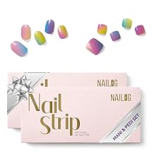 NAILOG Semi Cured Gel Nail Strips Mani Pedi Kit - Long Lasting Rainbow Gel Nail Stickers Toes with Glossy Gel Finishing for Summer