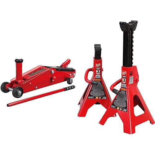 Bundle of BIG RED T83006 Torin Hydraulic Trolley ServiceFloor Jack with Extra Saddle, 3 Ton 6,000 lb Capacity  BIG RED T43202 Torin Steel Jack Stands, 3 Ton 6,000 lb Capacity, 2 Stands
