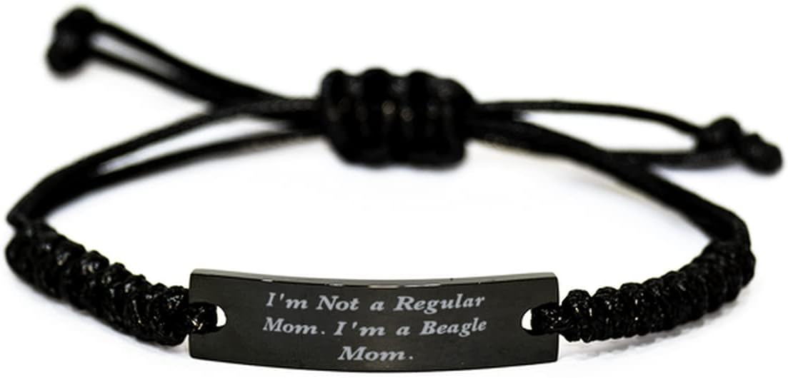 Funny Beagle Dog Black Rope Bracelet, I'm Not a Regular Mom. I'm a Beagle Mom, New Gifts for Dog Lovers