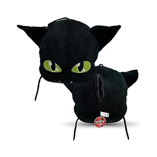 Miraculous Ladybug Plagg Plush Pillow with Large Zipper Secret Pocket - 14.8-inch Extra Soft, Cuddly, Fluffy Decorative Cushion - Ideal Nap Pillow for Kids - Gift for Miraculous Ladybug Fans