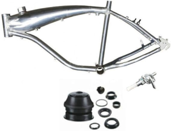 Bicycle 2.4L Gas Frame with Fuel Tank (Brushed Alum) & 1 1/8" Headset & Petcock 10*1.0mm Gas Motorized Bike Frame