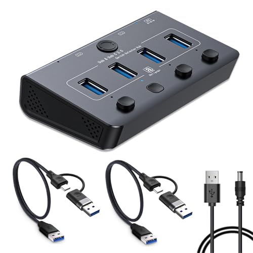 USB 3.0 Switch for USB A & C Devices - Aluminum Alloy USB Switch, Independent Port Control for Mouse, Keyboard, Printer - USB Switcher 2 Computers