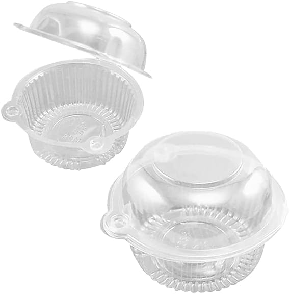 50 Pcs Small Plastic Cupcake Boxes Single Muffin Cases Mini Bundt Cake Boxes Tea Party Cupcake Cups Cheesecake Containers with Lids