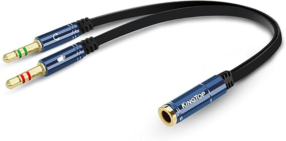 KINGTOP Headset Splitter Cable 3.5mm Female to 2 Male for PC Computer and Old Version Laptop (Blue)