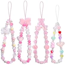 TINKRSTUFF 4 PCS Cute Phone Charms Aesthetic Y2K Cellphone Wrist Strap Bedazzling Bear Bow Butterfly Heart Star Flower Accessories Pink Beaded Anti-Theft Chain String for Bag Keychain Airpods Decor