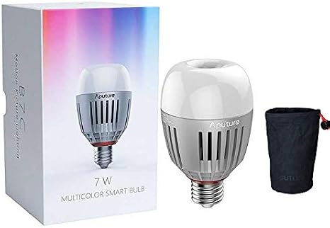 Aputure Accent B7C Smart Led Light Bulbs 7W RGBWW,2000k-10000k Bi Color,CCT/HSI/FX Mode,App Control Built-in Battery, E26/E27 Socket One Pack