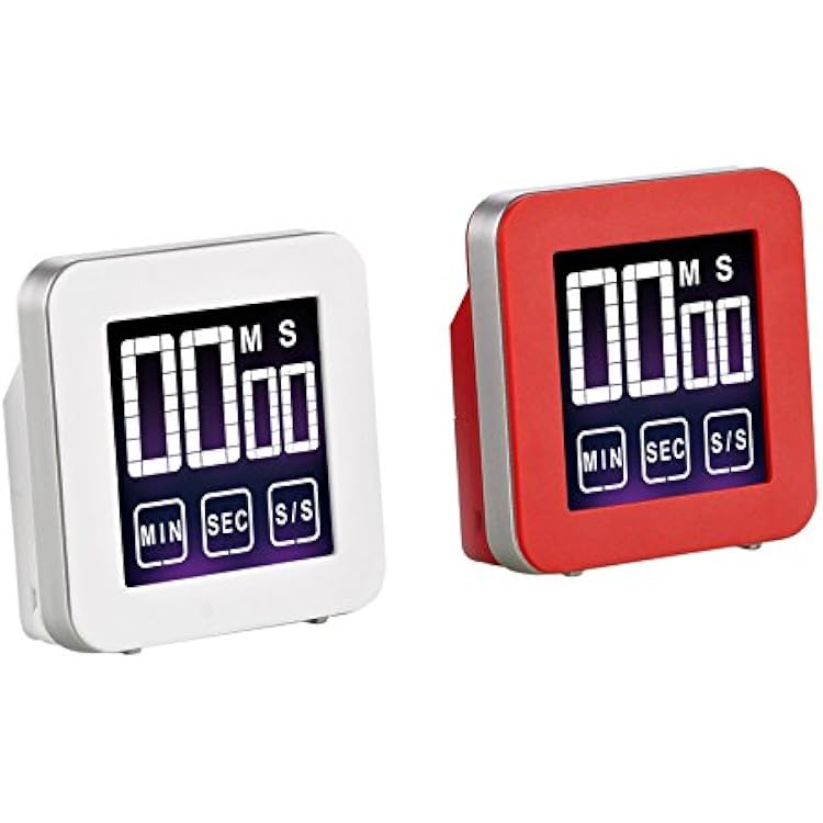 Cook N Home Touch Screen Digital Kitchen Timer Red and White, 2-pack