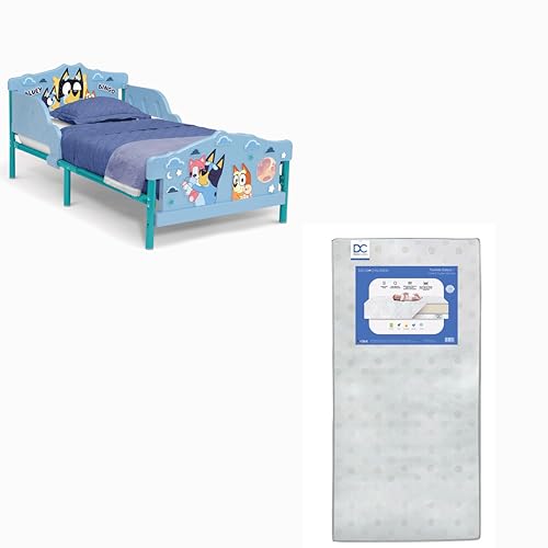 Delta Children - Bluey 3D Toddler Bed, Blue  Twinkle Galaxy Dual Sided Crib and Toddler Mattress Bundle