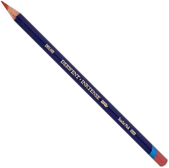Derwent Inktense Permanent Watercolour Single Pencil, Scarlet Pink (0320), 4mm Premium Core Strength, Water-Soluble, Ideal for Drawing, Colouring & Painting on Paper & Fabric, Professional Quality