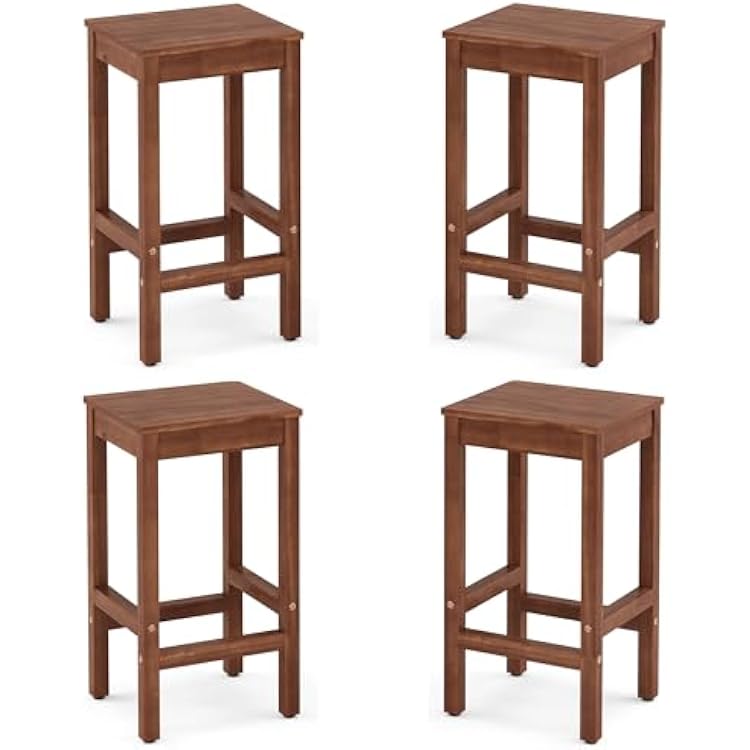 26 Inch Bar Stools Set of 4, Counter Height Bar Stool with Footrest, Acacia Wood Bar Chairs for Kitchen Island, Dining Room, Cafe, Bar Counter, Teak Brown