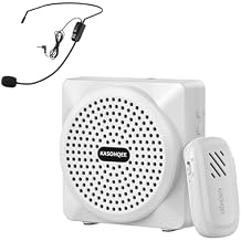 2-in-1 Voice Amplifier with Wireless Lavalier Microphone,Wired Microphone Headset,Omnidirectional Condenser Recording Mic for Teacher, Streaming,Classroom,Speech,ect (White)