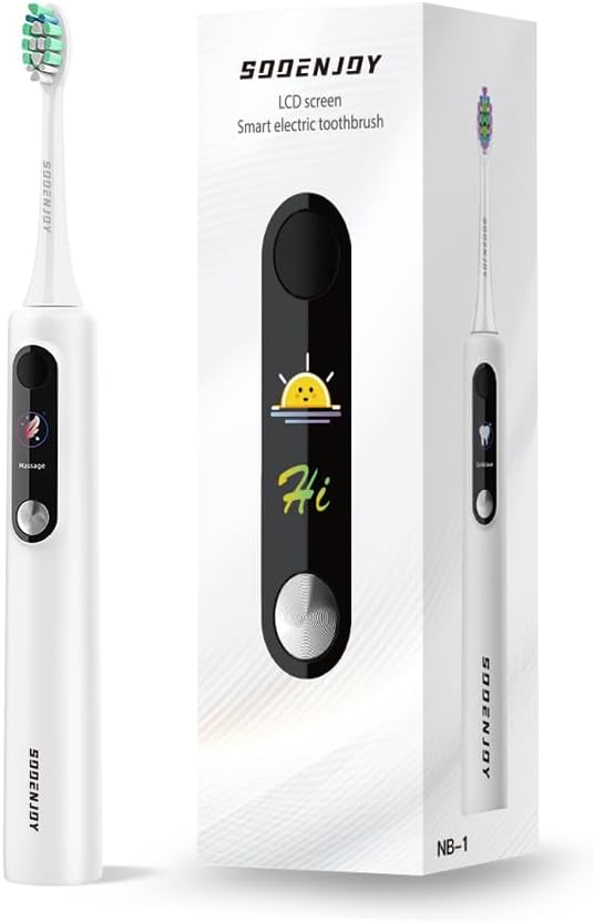 NB-1 LCD Screen Electirc Toothbrush,5 Modes 5 intensities & DIY Mode,Rechargeable Sonic Electric Power Toothbrush for Adult,White