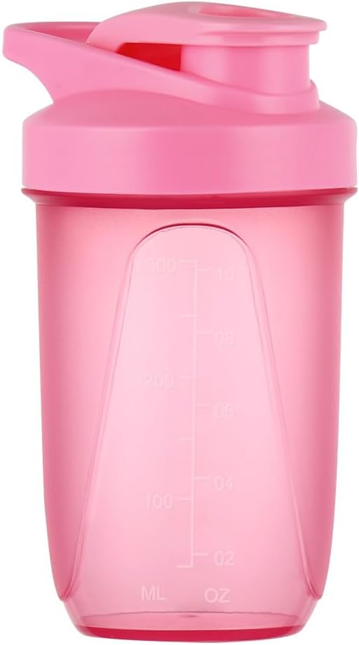 Protein Shaker Bottle, Shaker Protein Shakes Plastic with Metal Stirring Ball, Leak Proof Flip Flop Lid Shake Bottle for Fitness Sports Gym for Men and Women, 400ml, Pink