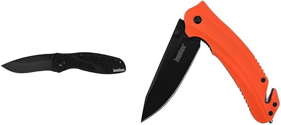 Kershaw Blur Black 1670BLK 3.4" & Barricade 8650 Orange 3.5" Pocket Knives Bundle