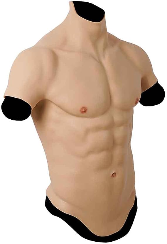 YO-T-YO Silicone Muscle Chest Realistic Fake Muscle Male Half Body Suit for Cosplay Silicone Muscle Suit Male Chest Plate Silicone (L, Ivory white)