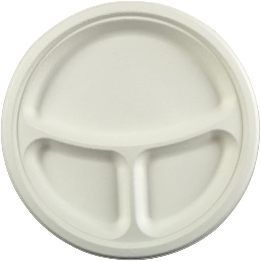 Primeware 10 Compostable 3-Compartment Plates  250-ct. pack