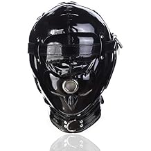 Halloween Leather Mask with Lock Headgear Leather Hood Mask for Games Masquerade