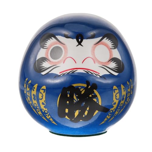 HOMSFOU 6cm Japanese Daruma Doll - Mini Ceramic Zen Statue - Ochoko Daruma Collectible Figurine - Good Luck Ornament for Home, Table, Car Interior Decoration - Blue