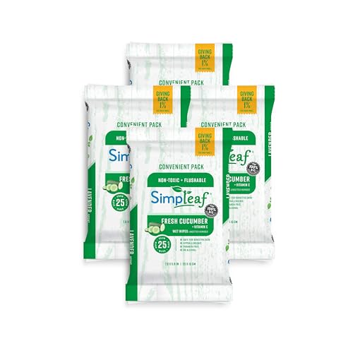 Flushable Wet Wipes Cucumber Eco-Friendly, Paraben & Alcohol Free | Hypoallergenic & Safe for Sensitive Skin | Soothing Aloe Formula | 4 x 25 Counts Convenient Pack 100 Counts Total