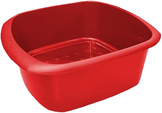 Amee Houseware 11L Rectangular Dishwashing Bowl – Durable Plastic Dishwashing Basin for Kitchen Sink – Sink-Friendly & Easy to Clean Bowl for Dishes, Fruit & More (Red, Pack of 1)