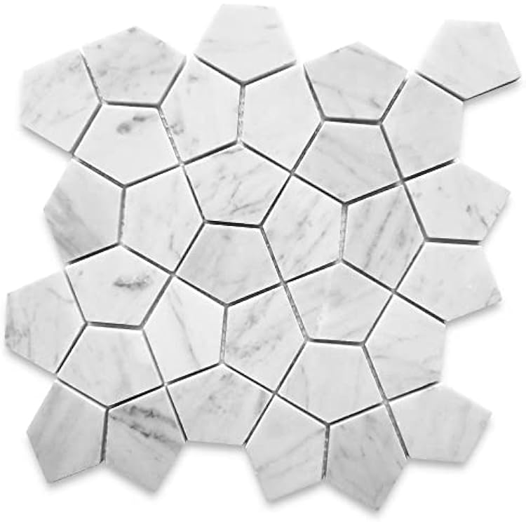 Stone Center Online Carrara White Marble Pentagon Geometric Mosaic Tile Honed Kitchen Bath Wall Floor Backsplash Shower 1 Sheet