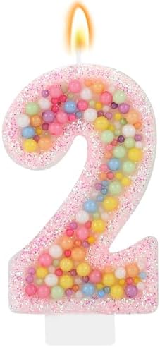 Pastel Macaron 2nd Birthday Candle Sweet Pink Number 2 Candle Cake Topper Cupcake Decorations for Girls and Women Party Decor Anniversary Celebrations Supplies
