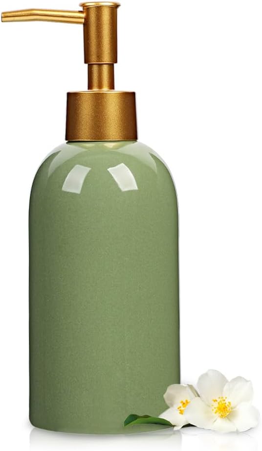 Classic Cylindrical Soap Dispenser, Multi-Color Ceramic Bottle(Green)