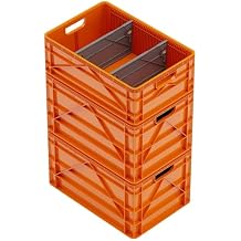 SIDIO Crate Basic Pack - 2 Full-Size & 1 Half-Size Heavy Duty Stackable Storage Bins, Totes and Containers with Dividers - Durable Plastic Organizer for Home, Office, Garage, and Outdoor Use, Orange