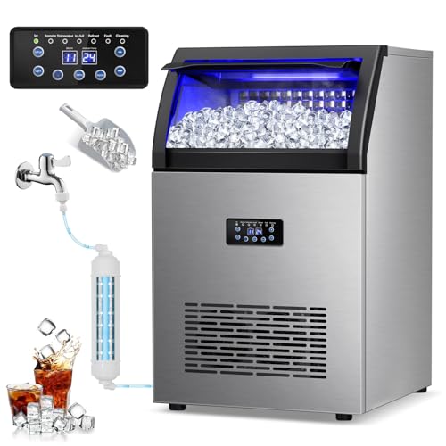 Commercial Ice Maker Machine 150Lbs24H with 45Lbs Large Ice Capacity, 55Pcs Clear Ice Cubes Ready in 8-15Mins