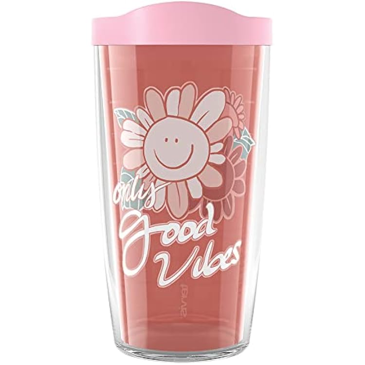 Tervis Only Good Vibes Floral Made in USA Double Walled Insulated Tumbler Travel Cup Keeps Drinks Cold & Hot, 16oz, Classic