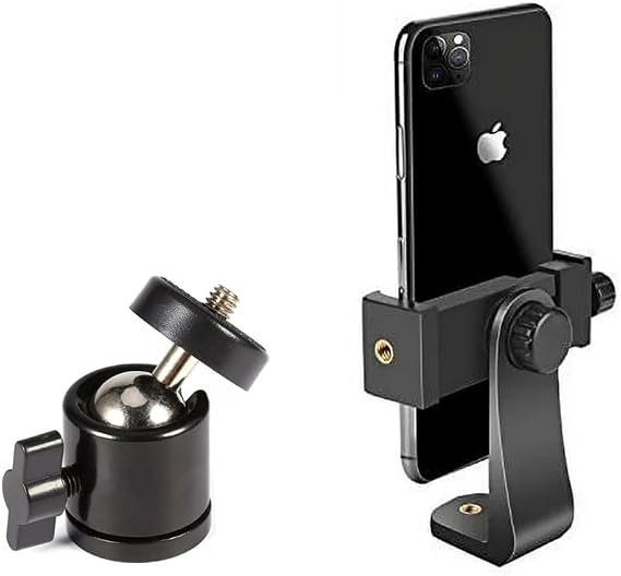 Coverzone Telefon Tripod Tutucu Başlık + Tripod 90° Yönlendirme Aparatı 360 Derece Dönebilen Başlık Tüm Tripodlara Uyumlu Metal Mafsal Aparatı P231 (P231 telefon tutucu + Mafsal)