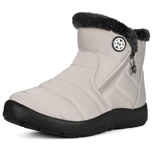 Eagsouni Snow Boots Womens Winter Ankle Boots Ladies Warm Fur Lined Booties Thickening Shoes Zip Flat Sneakers Outdoor Booties