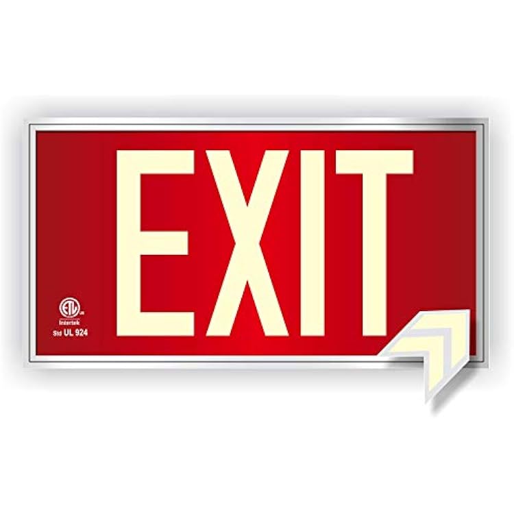 Photoluminescent Exit Sign Red - Framed Flat Wall Mount. UL 924 Code Approved  IBC  NFPA 101Item: FRUL-050-R