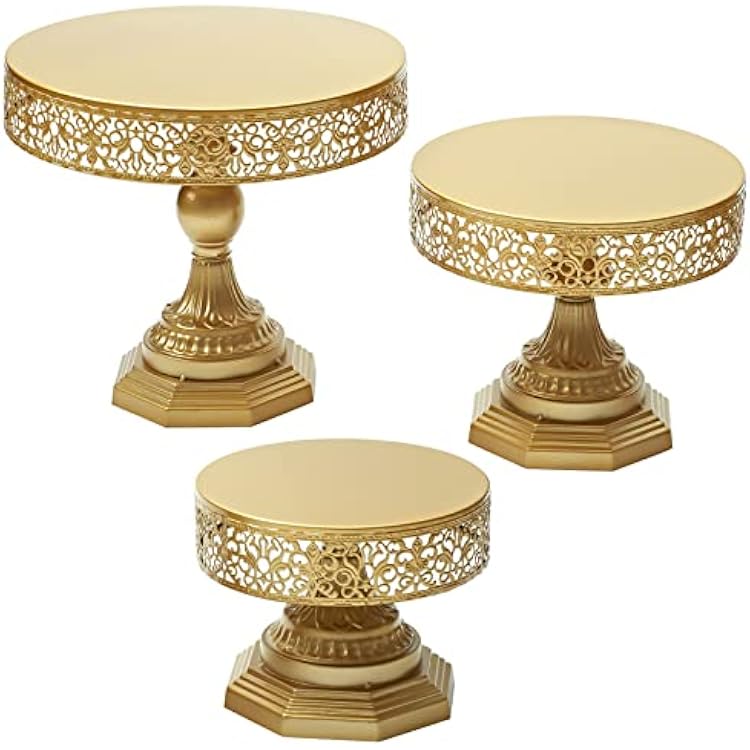 Gold Cake Stand Set - 3 Pcs Metal Cake Stands for Dessert Table Round Antique Dessert Display Stands Trays Set for Wedding, Birthday, Bridal & Baby Shower