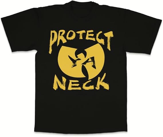 Wu-Tang Clan Protect Ya Neck T-Shirt, Black with Gold Logo Design, Hip-Hop Graphic Tee